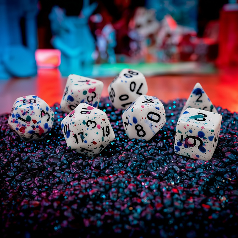 Twister, Spotted 7 Dice Set + Canvas Drawstring Bag