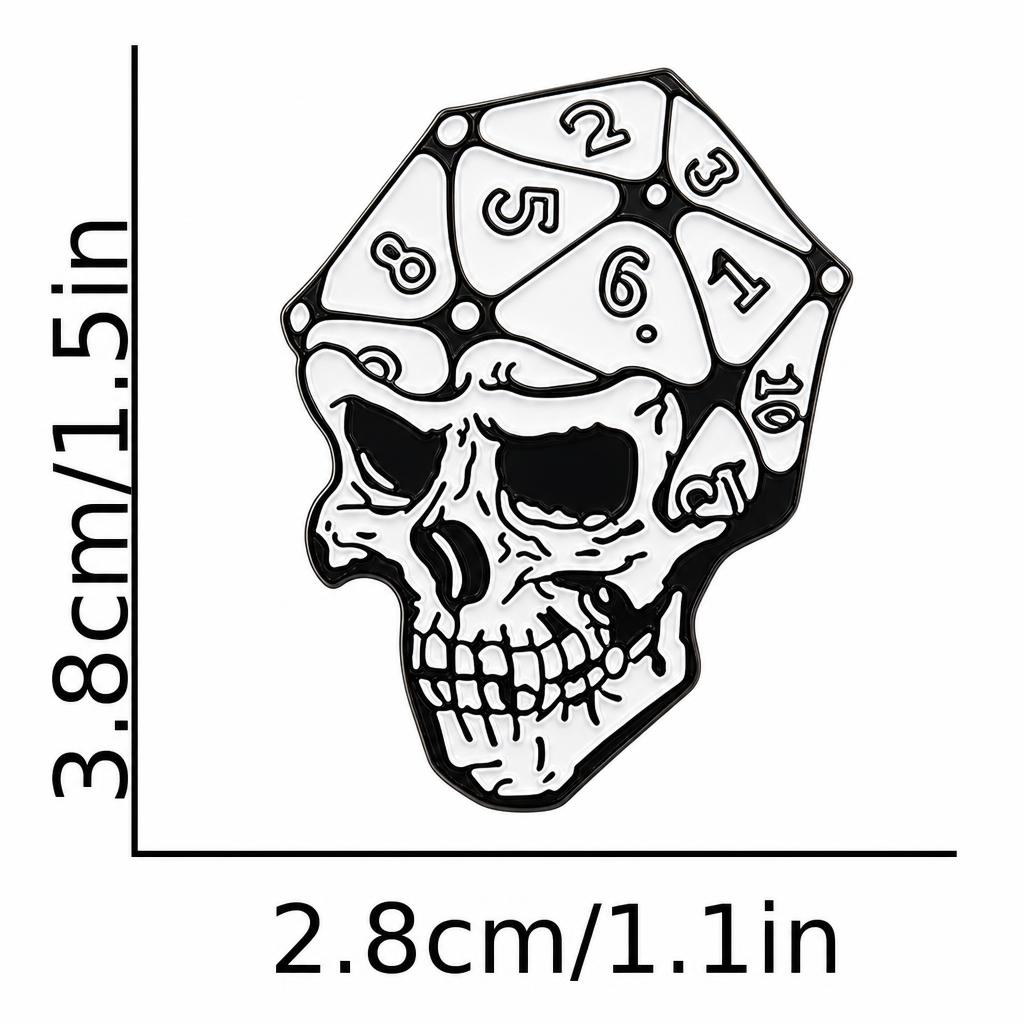 D20 Skull, TTRPG, Metal Pin