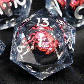 Beholder d20, a beholder floating in smoky clear resin