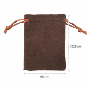 Brown velvet drawstring dice bag, 10 x 12.5 cm