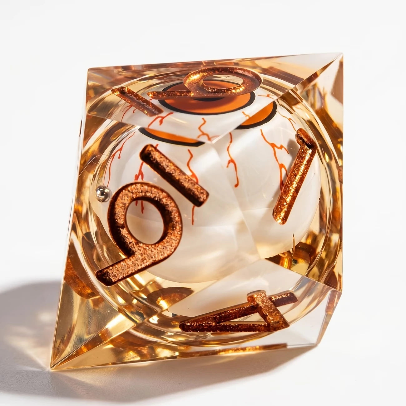 Psycho Mode d8, eyeball floating in clear resin