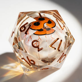 Psycho Mode d20 with a three-pupil eyeball in a liquid core