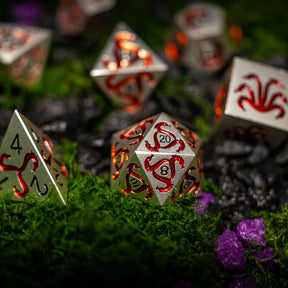 Metal dice set 02, silver, with red tentacle enamel, photo 4