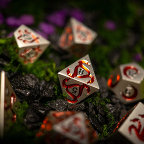 Metal dice set 02, silver, with red tentacle enamel, photo 5