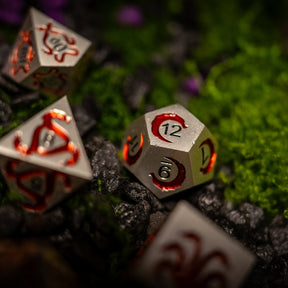 Metal dice set 02, silver, with red tentacle enamel, photo 6
