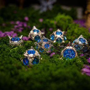 Metal dice set 03, silver with spikes and blue enamel, photo 2