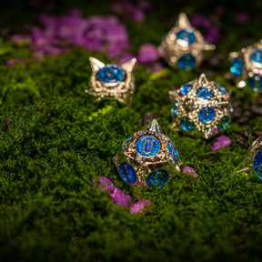 Metal dice set 03, silver with spikes and blue enamel, photo 3