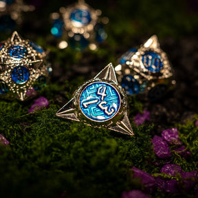 Metal dice set 03, silver with spikes and blue enamel, photo 7