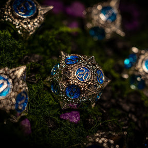 Metal dice set 03, silver with spikes and blue enamel, photo 9
