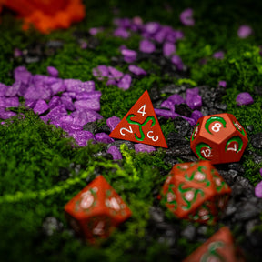 Metal dice set 04, orange-red, with green inlay, photo 4