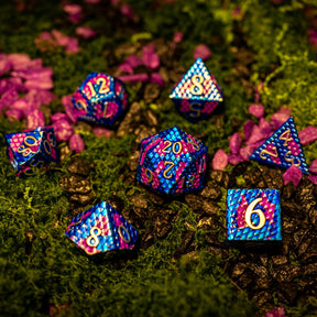 Metal dice set 05, blue and pink dragon scale, photo 1
