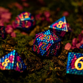 Metal dice set 05, blue and pink dragon scale, photo 4