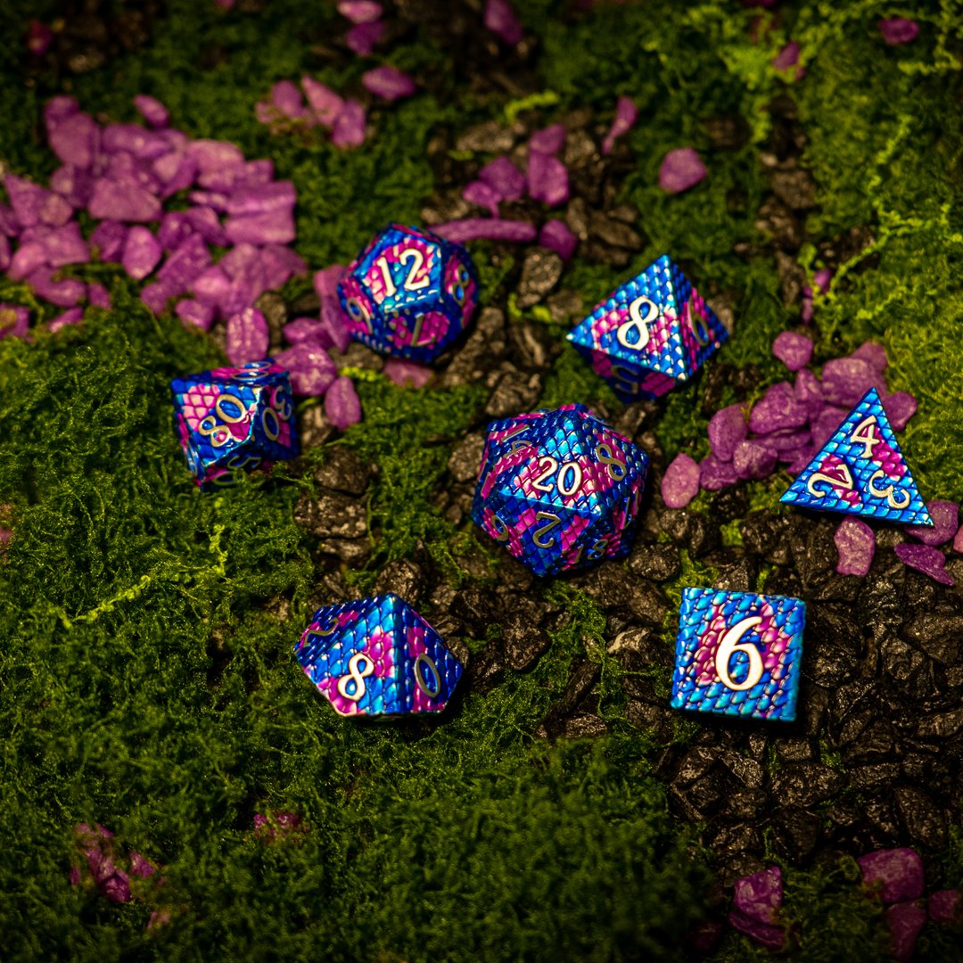 Metal dice set 05, blue and pink dragon scale, photo 9