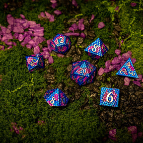 Metal dice set 05, blue and pink dragon scale, photo 9