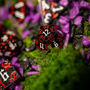 Metal dice set 07, black, with red claw marks, photo 7
