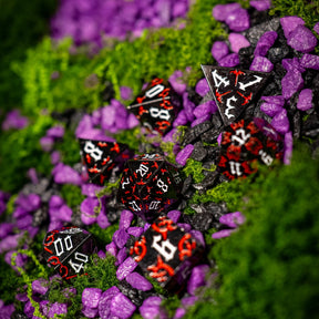 Metal dice set 07, black, with red claw marks, photo 10