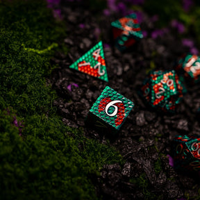 Metal dice set 08, teal and red dragon scale, photo 2