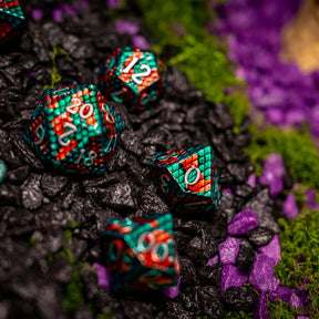 Metal dice set 08, teal and red dragon scale, photo 6