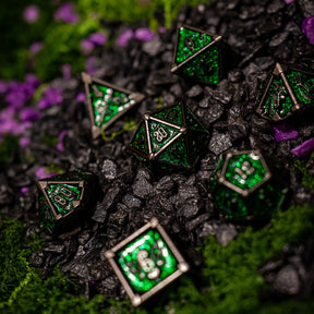 Metal dice set 10, silver frame, green glitter enamel, photo 2