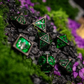 Metal dice set 10, silver frame, green glitter enamel, photo 4