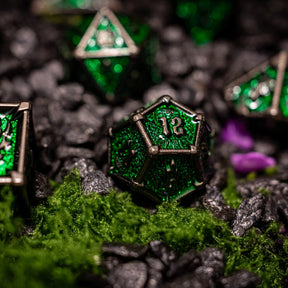 Metal dice set 10, silver frame, green glitter enamel, photo 5