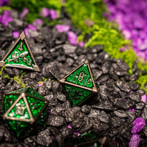 Metal dice set 10, silver frame, green glitter enamel, photo 8
