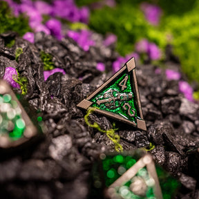 Metal dice set 10, silver frame, green glitter enamel, photo 9