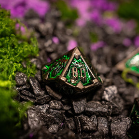 Metal dice set 10, silver frame, green glitter enamel, photo 10