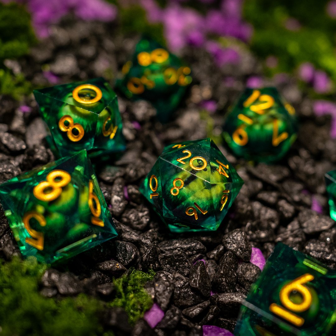 Dragon Eye liquid core dice set, Foul Green, photo 2