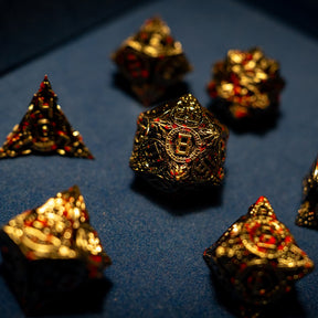 Metal dice set 11, dark silver and red, with an ornate hollow cut, photo 8
