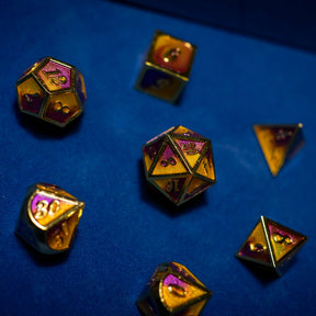 Metal dice set 12, gold frame, orange and pink enamel, photo 1