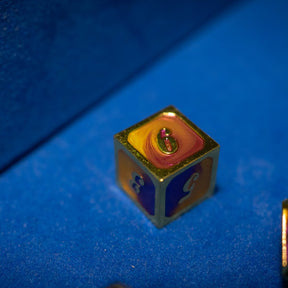 Metal dice set 12, gold frame, orange and pink enamel, photo 5