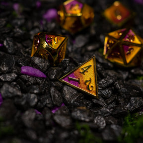 Metal dice set 12, gold frame, orange and pink enamel, photo 10