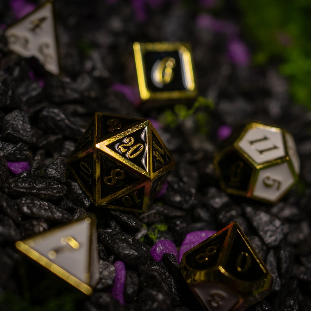 Metal dice set 13, gold frame, black and white enamel, photo 2