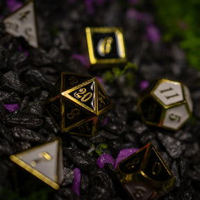 Metal dice set 13, gold frame, black and white enamel, photo 2