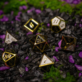 Metal dice set 13, gold frame, black and white enamel, photo 3