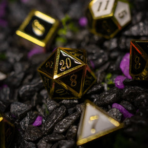 Metal dice set 13, gold frame, black and white enamel, photo 4