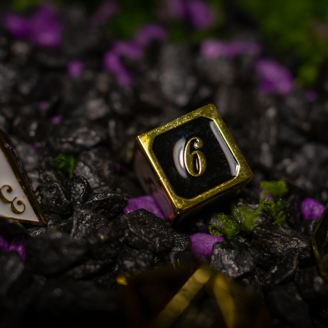 Metal dice set 13, gold frame, black and white enamel, photo 6