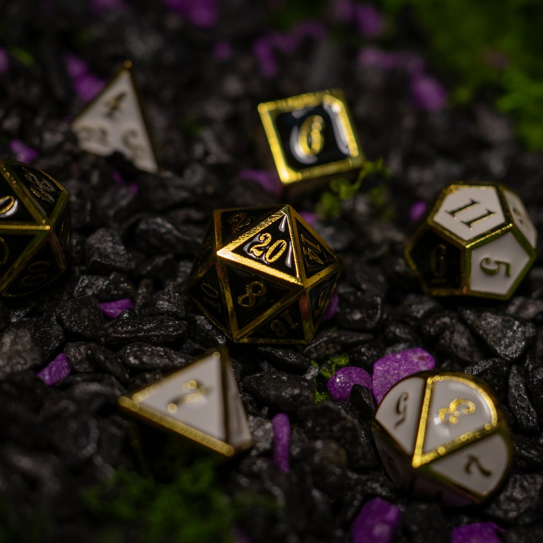 Metal dice set 13, gold frame, black and white enamel, photo 7