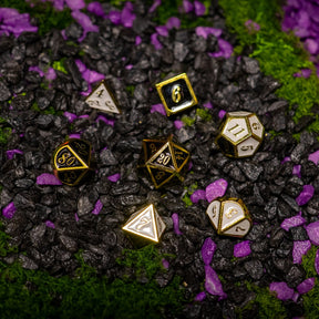 Metal dice set 13, gold frame, black and white enamel, photo 8
