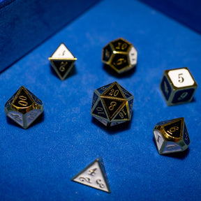 Metal dice set 13, gold frame, black and white enamel, photo 1
