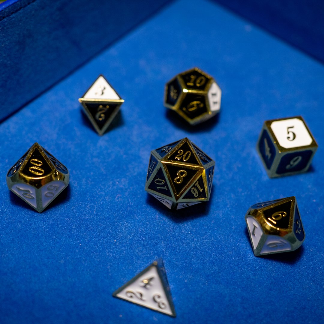 Metal dice set 13, gold frame, black and white enamel, photo 9