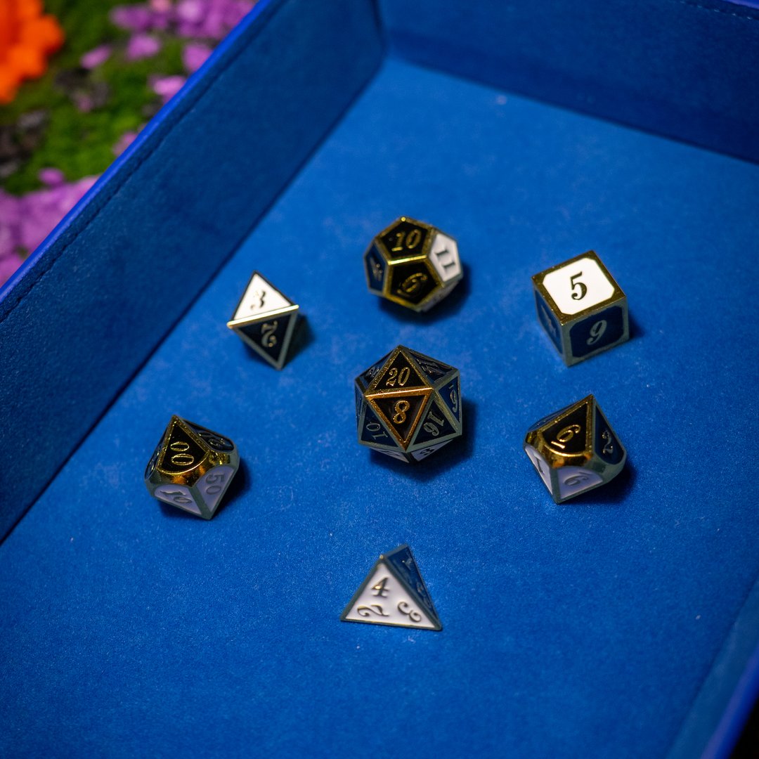 Metal dice set 13, gold frame, black and white enamel, photo 10
