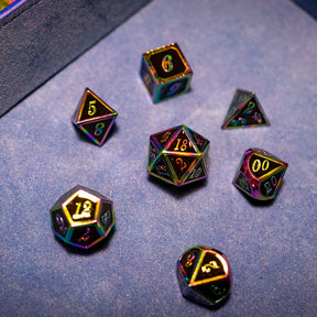 Metal dice set 14, black, with rainbow edges, photo 7