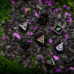 Metal dice set 14, black, with rainbow edges, photo 10