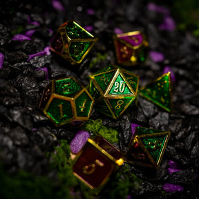 Metal dice set 15, gold frame, green and red enamel, photo 2