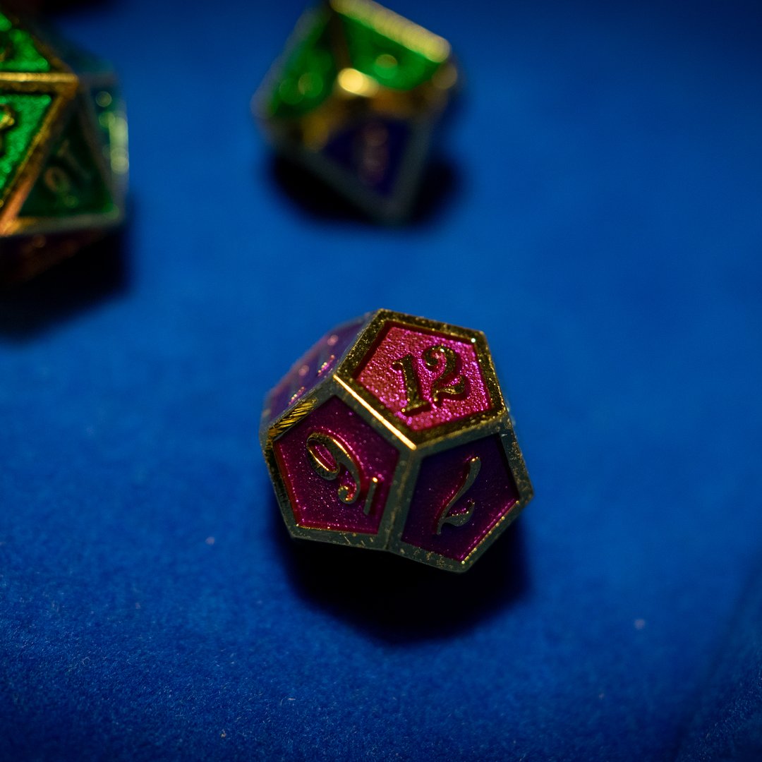 Metal dice set 15, gold frame, green and red enamel, photo 8