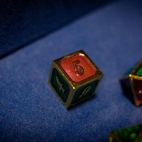 Metal dice set 15, gold frame, green and red enamel, photo 9