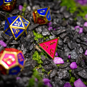 Metal dice set 16, gold frame, pink and blue enamel, photo 5
