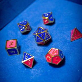 Metal dice set 16, gold frame, pink and blue enamel, photo 6